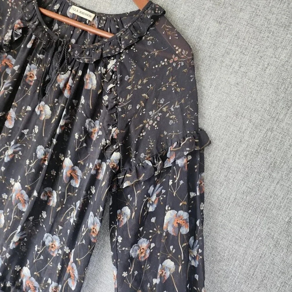 Ulla Johnson Dakota Mini Dress Women Size 4 Navy Silk Midnight Ruffle Neck Tie - Picture 13 of 16